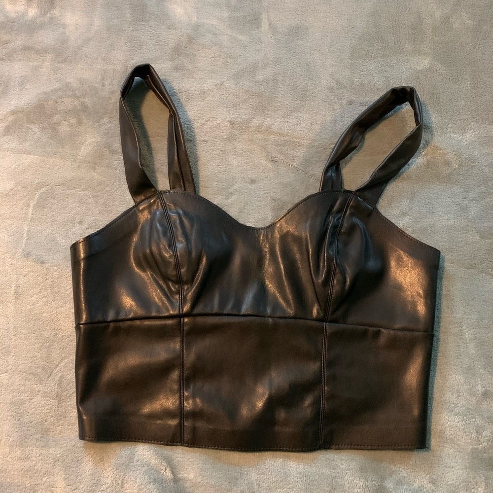 DYNAMITE FAUX LEATHER CROP TOP - Picture 2 of 3
